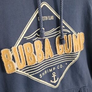 Bubba Gump Shrimp Co Hoodie Men's Medium Blue BIG Logo Patch Drawstring Kangaroo